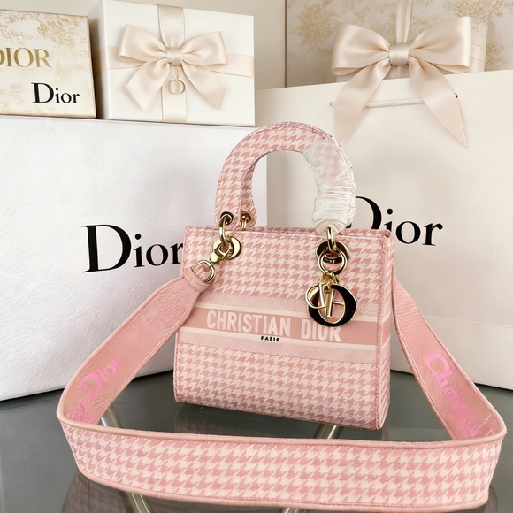Dior Shoes - <AUTHENTIC>Christian Dior Houndstooth Lady  Bag Pink Elegance